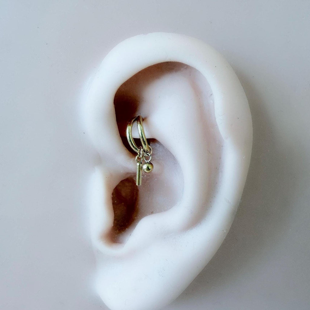 16g 18g 6mm 8mm Dainty Double Hoop Bar & Ball Dangle Charm, Titanium Rook Piercing Hoop, hoop huggies, cartilage piercing, helix hoop charm