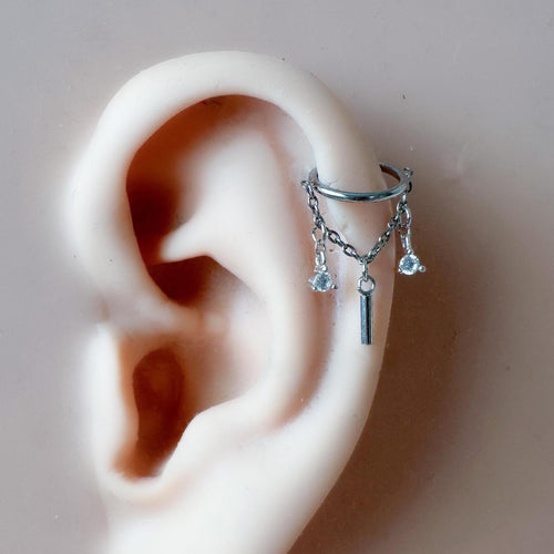 14g 16g 18g 6mm-12mm DANA Silver Amethyst CZ Implant Grade Titanium Chain Gem Hoop conch, septum piercing ,conch hoop, gold hoop, helix hoop