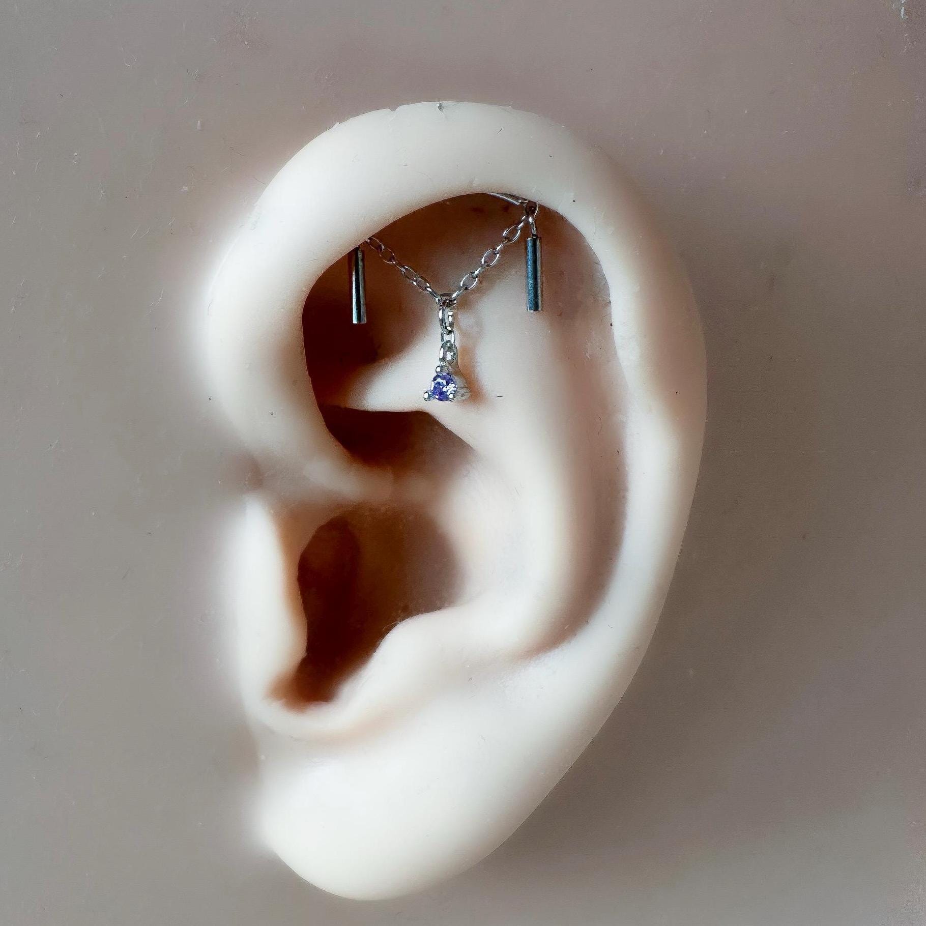 Vertical Helix Earring, F136 Titanium Flat Back Stud, Gold CZ Hidden Rook Piercing, Threadless Push Pin Cartilage Earring, 16G, 18G