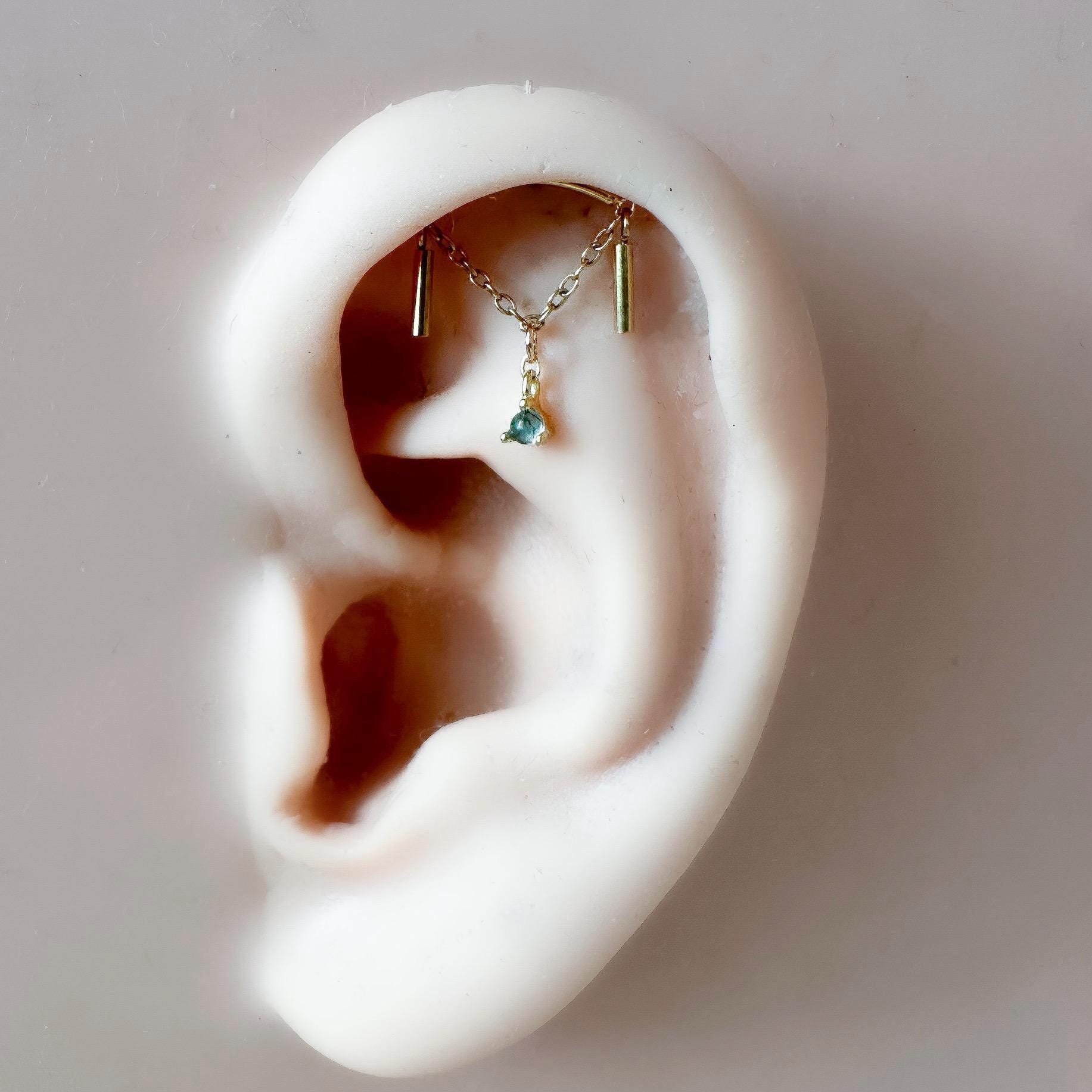Vertical Helix Earring, F136 Titanium Flat Back Stud, Gold CZ Hidden Rook Piercing, Threadless Push Pin Cartilage Earring, 16G, 18G