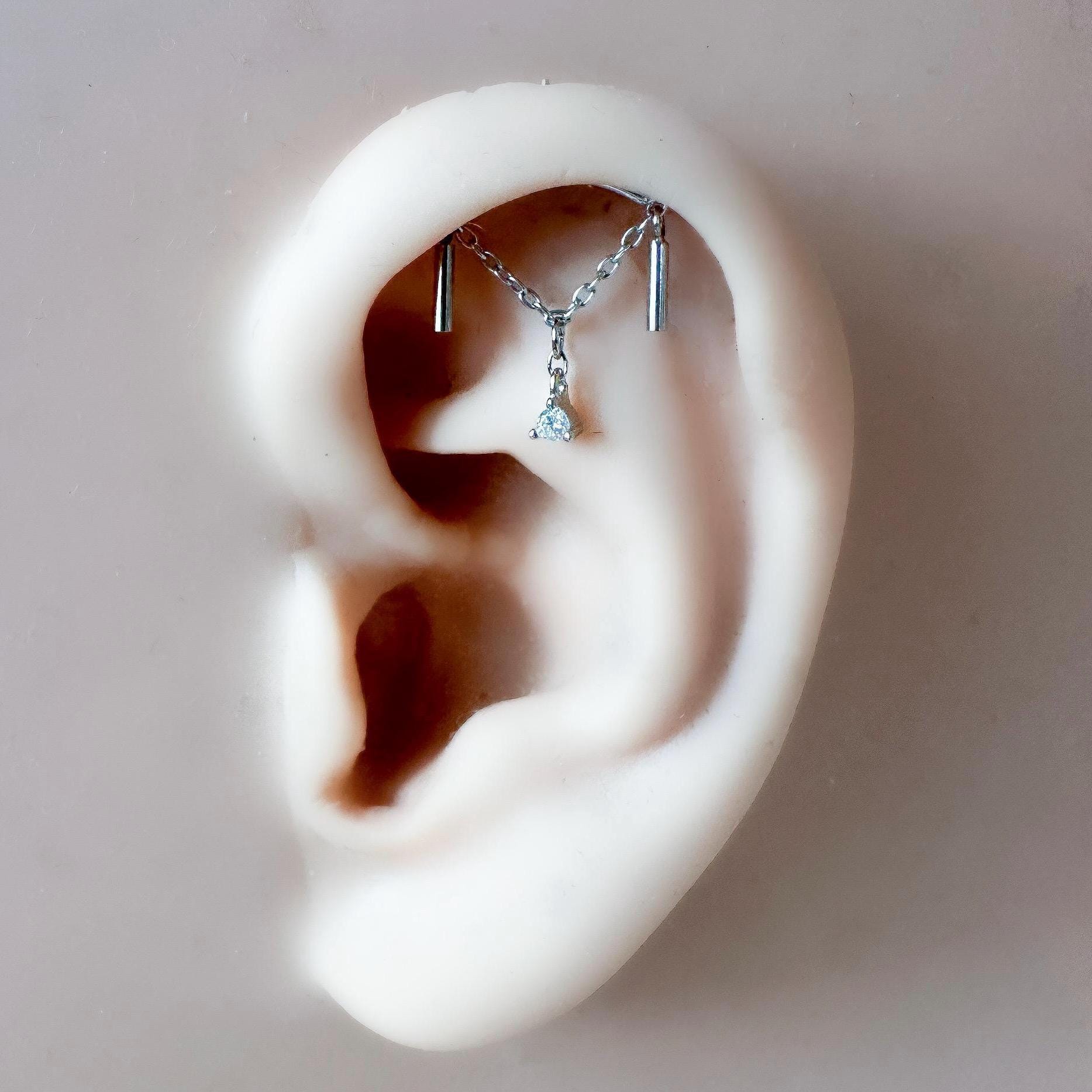 Dainty DANA Gold Moss Agate F136 Titanium 16G 18g Push Pin Flat Back Vertical Helix Piercing, Vertical rook piercing,