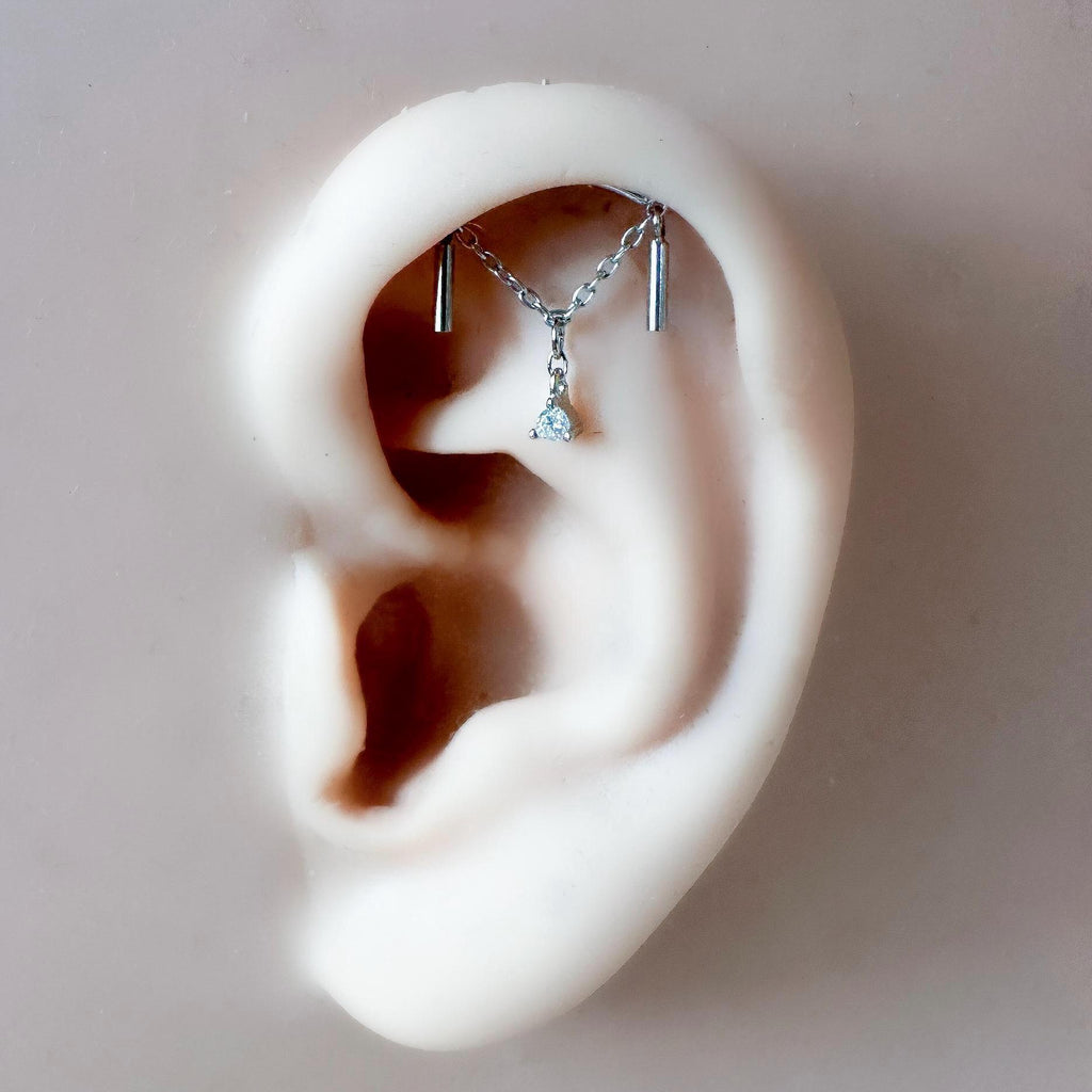 Vertical Helix Earring, F136 Titanium Flat Back Stud, Gold CZ Hidden Rook Piercing, Threadless Push Pin Cartilage Earring, 16G, 18G