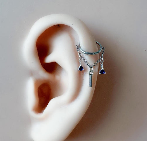 14g 16g 18g 6mm-12mm DANA Silver Sapphire Implant Grade Titanium Chain Gem Hoop conch, septum piercing , conch hoop, gold hoop, helix hoop