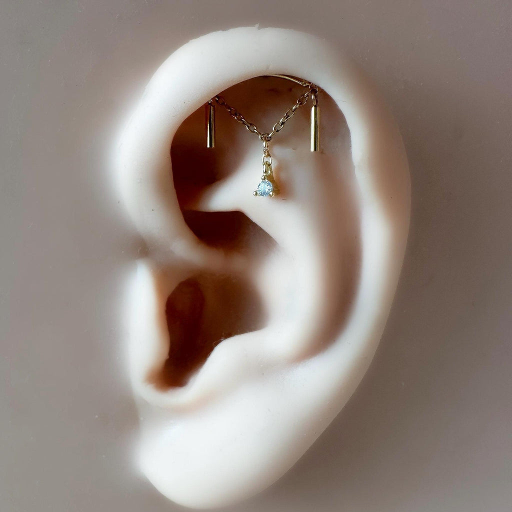 Dainty DANA Silver Opal CZ F136 Titanium 16G 18g Push Pin Flat Back Vertical Helix Piercing, Vertical rook piercing,