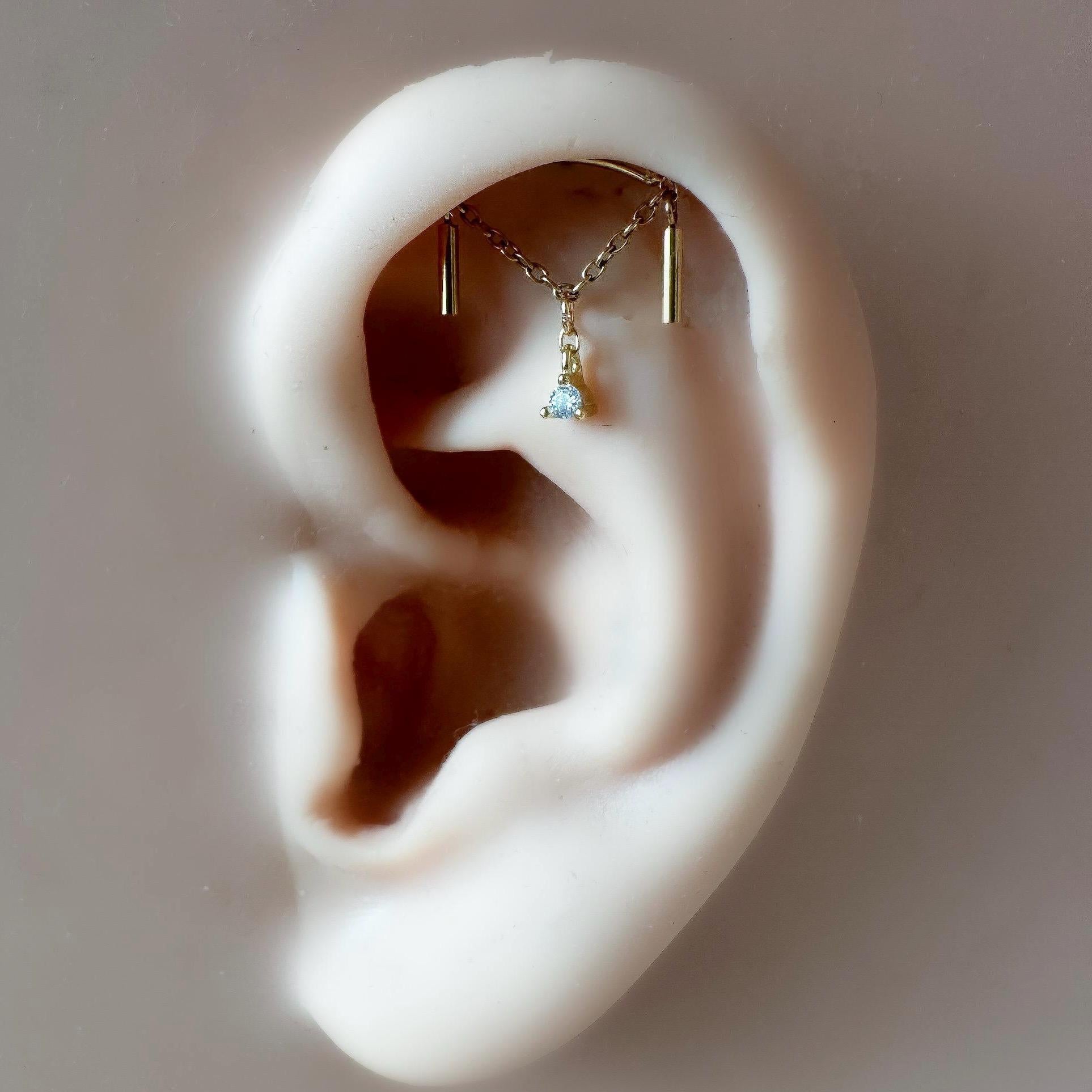 Dainty DANA Gold Moss Agate F136 Titanium 16G 18g Push Pin Flat Back Vertical Helix Piercing, Vertical rook piercing,
