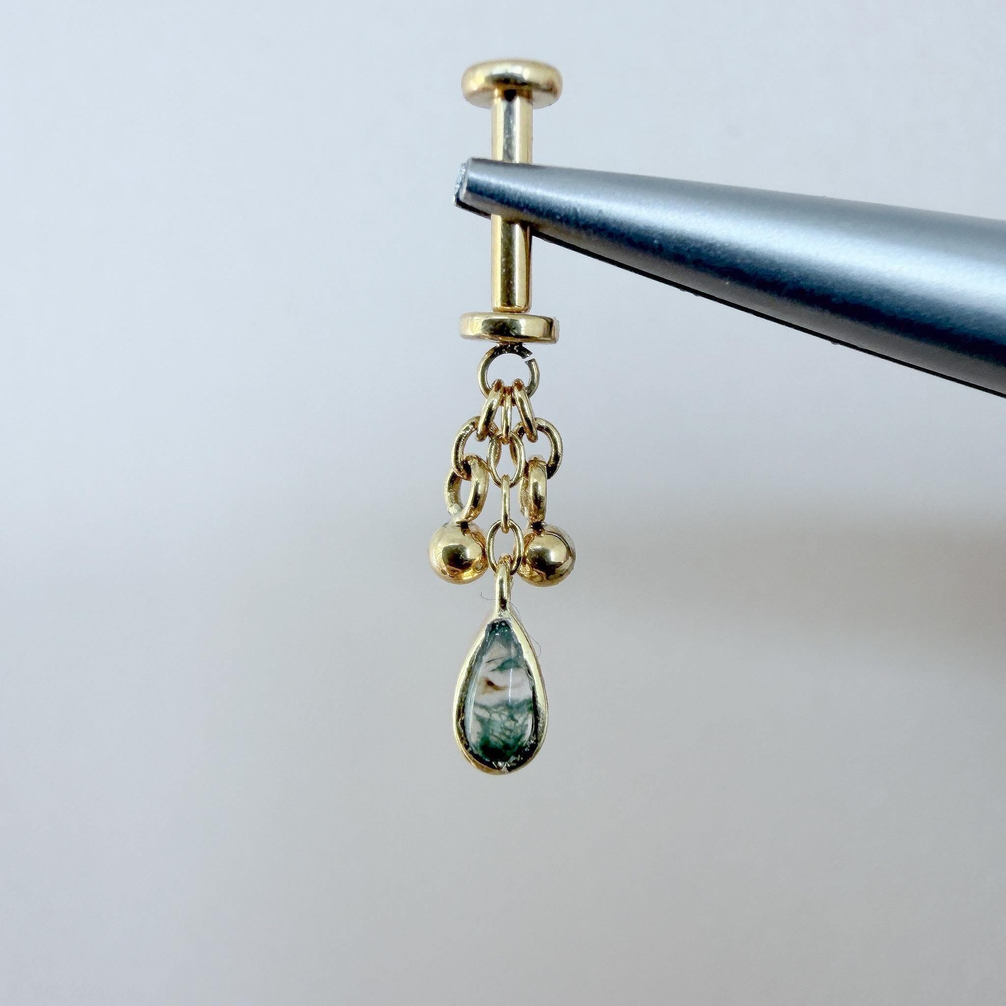 Dainty Gold Diamond CZ Pear Ball Charm F136 Titanium 16G 18g Push Pin Flat Back Vertical Helix Piercing, Vertical hidden rook piercing