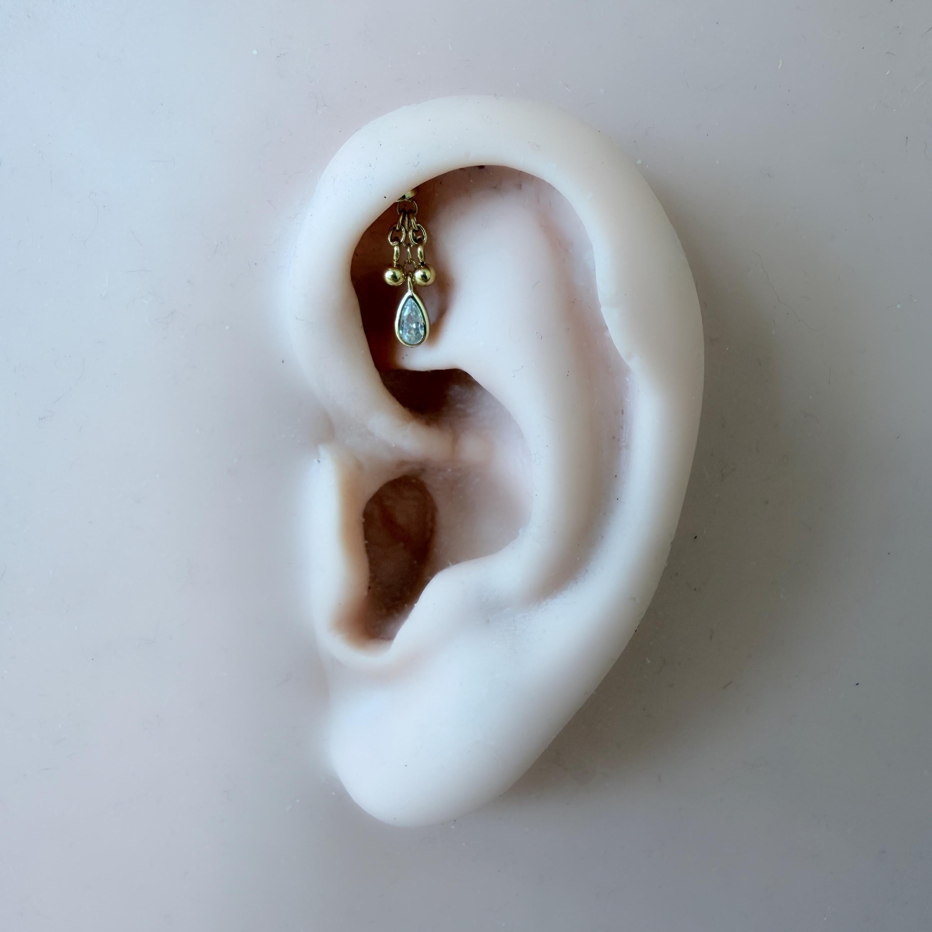 Dainty Silver Opal CZ Pear Ball Charm F136 Titanium 16G 18g Push Pin Flat Back Vertical Helix Piercing, Vertical hidden rook piercing