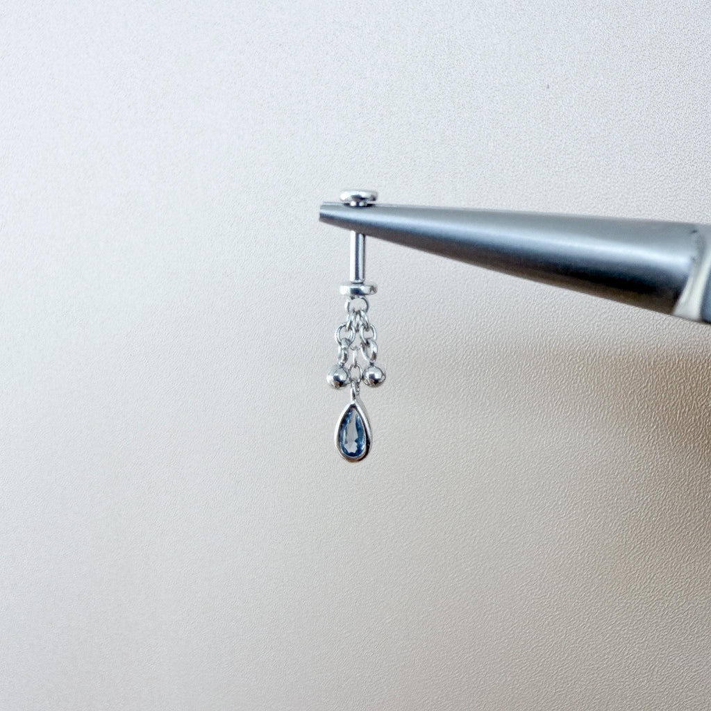 Dainty Gold Diamond CZ Pear Ball Charm F136 Titanium 16G 18g Push Pin Flat Back Vertical Helix Piercing, Vertical hidden rook piercing