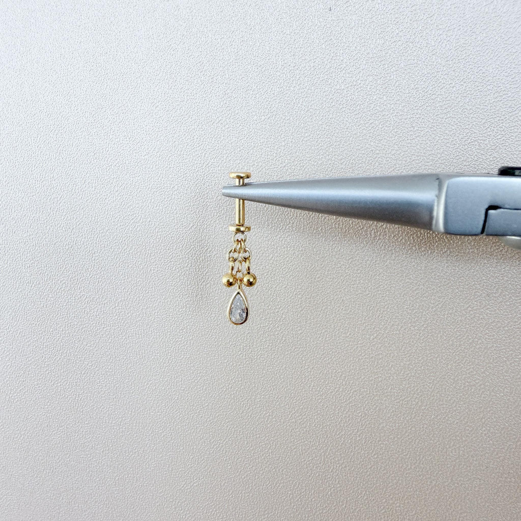 Dainty Gold Pink Ruby CZ Pear Ball Charm F136 Titanium 16G 18g Push Pin Flat Back Vertical Helix Piercing, Vertical hidden rook piercing