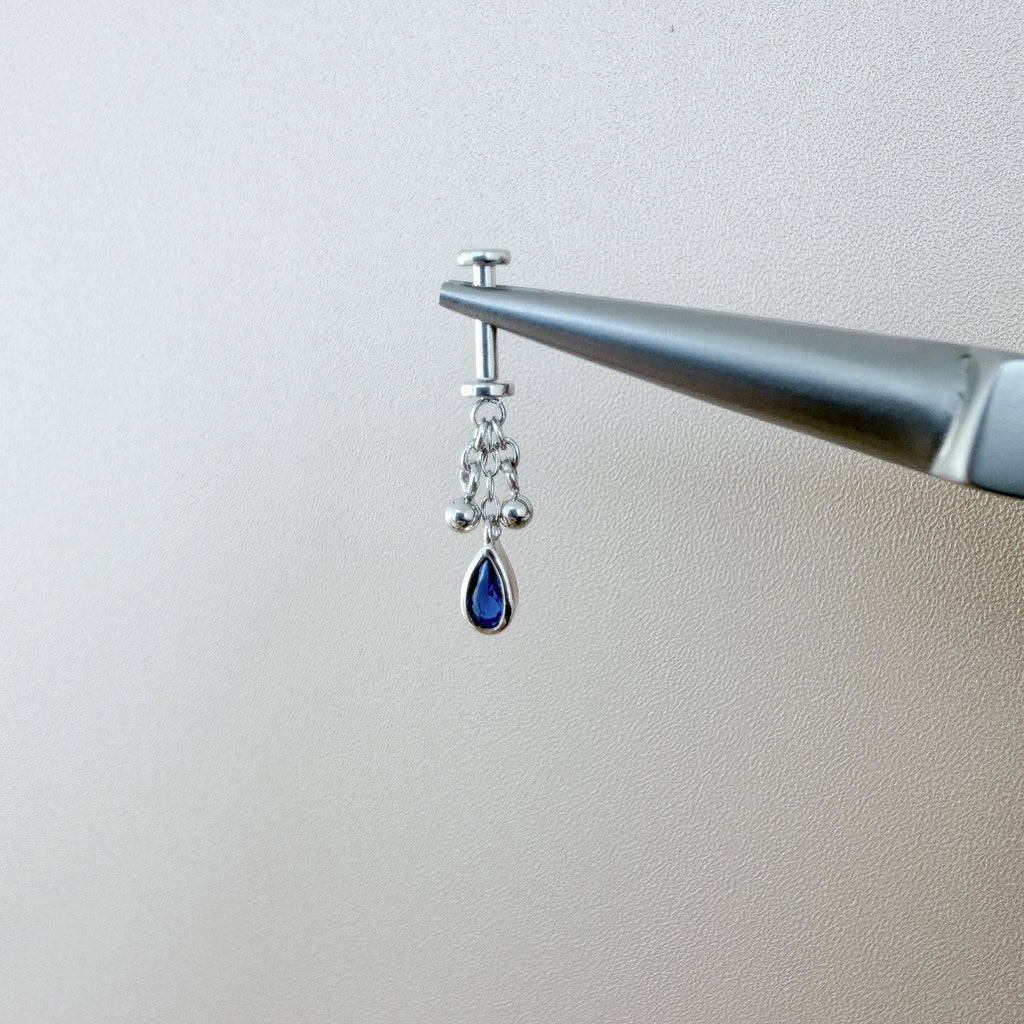 Dainty Gold Emerald CZ Pear Ball Charm F136 Titanium 16G 18g Push Pin Flat Back Vertical Helix Piercing, Vertical hidden rook piercing