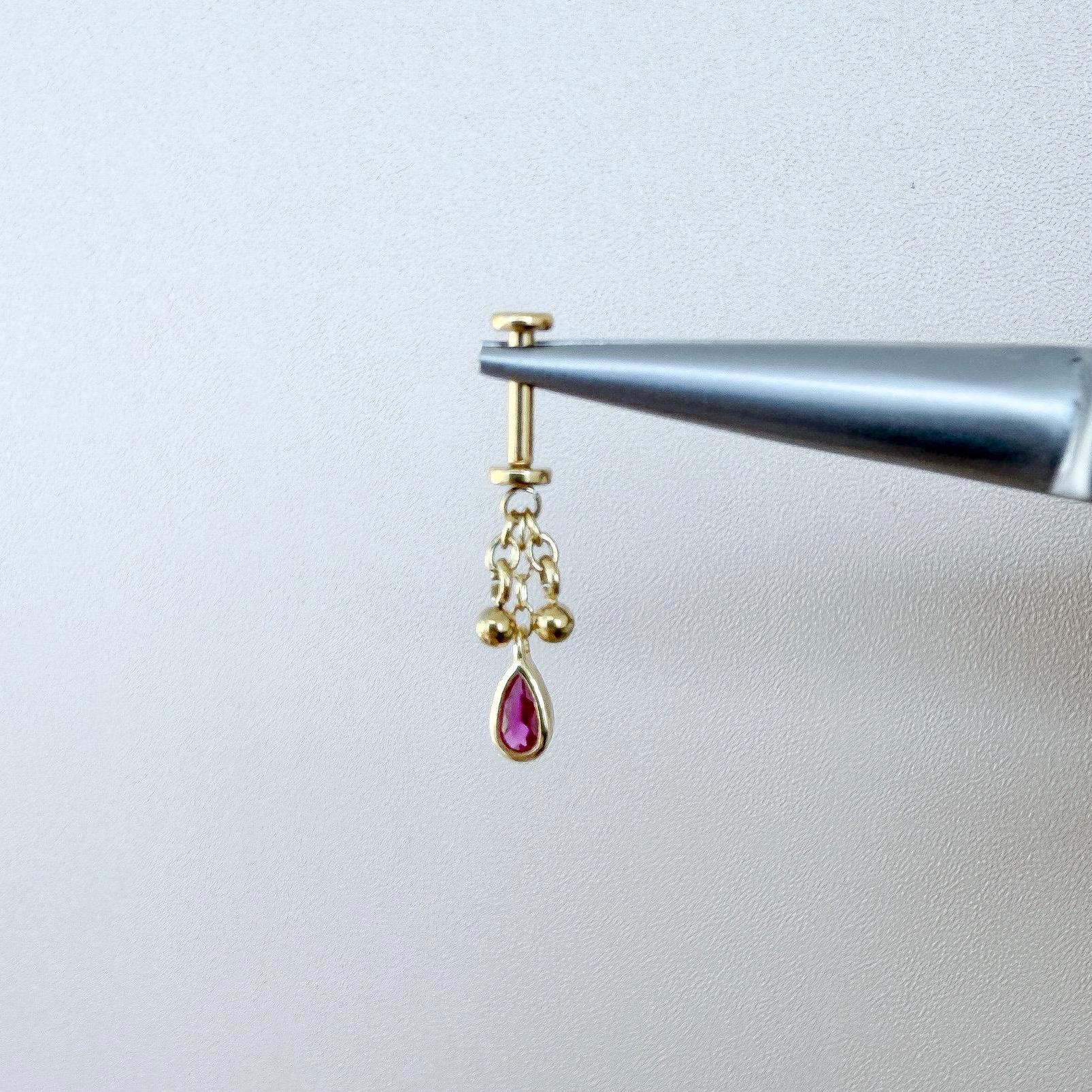 Dainty Silver Dusty Blue CZ Pear Ball Charm F136 Titanium 16G 18g Push Pin Flat Back Vertical Helix Piercing, Vertical hidden rook piercing