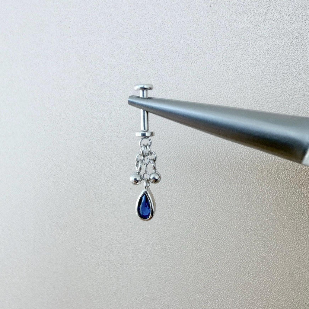 Dainty Gold Diamond CZ Pear Ball Charm F136 Titanium 16G 18g Push Pin Flat Back Vertical Helix Piercing, Vertical hidden rook piercing