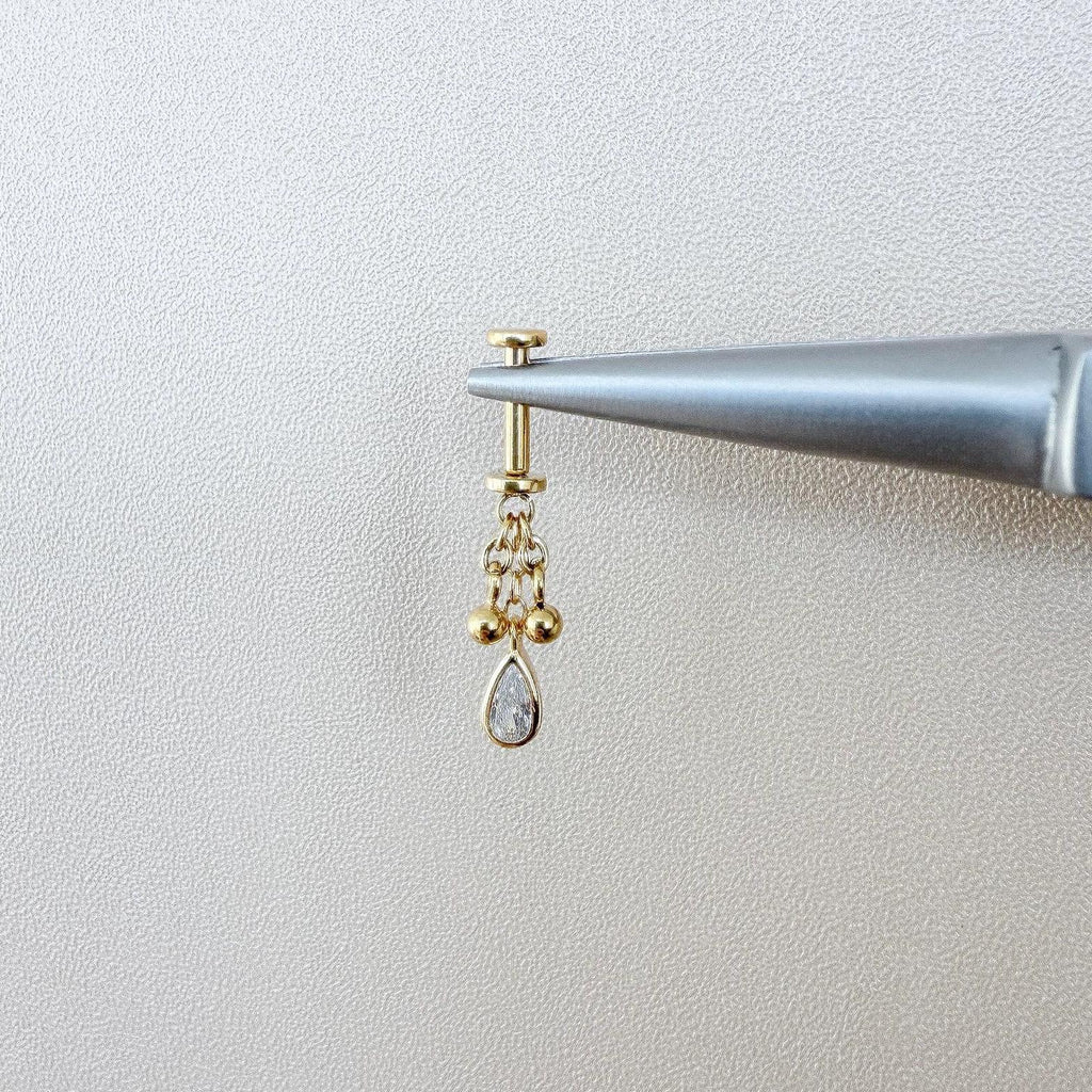 Dainty Silver Dusty Blue CZ Pear Ball Charm F136 Titanium 16G 18g Push Pin Flat Back Vertical Helix Piercing, Vertical hidden rook piercing