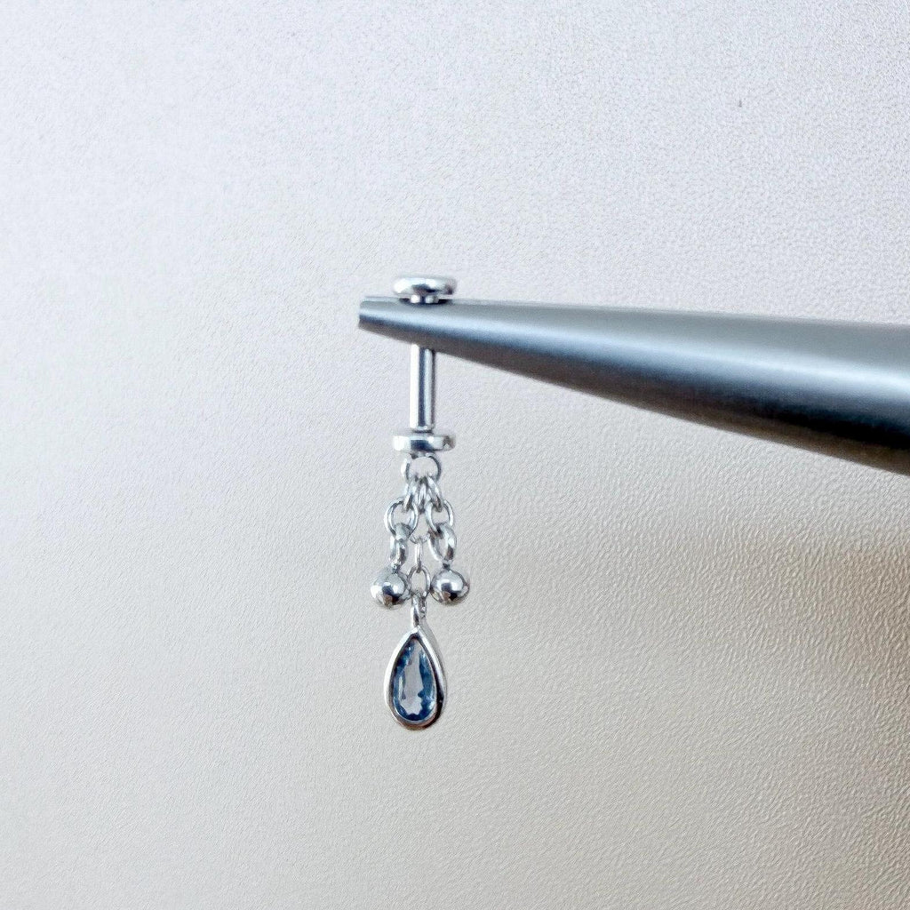 Dainty Silver Dusty Blue CZ Pear Ball Charm F136 Titanium 16G 18g Push Pin Flat Back Vertical Helix Piercing, Vertical hidden rook piercing