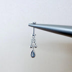 Dainty Silver Dusty Blue CZ Pear Ball Charm F136 Titanium 16G 18g Push Pin Flat Back Vertical Helix Piercing, Vertical hidden rook piercing