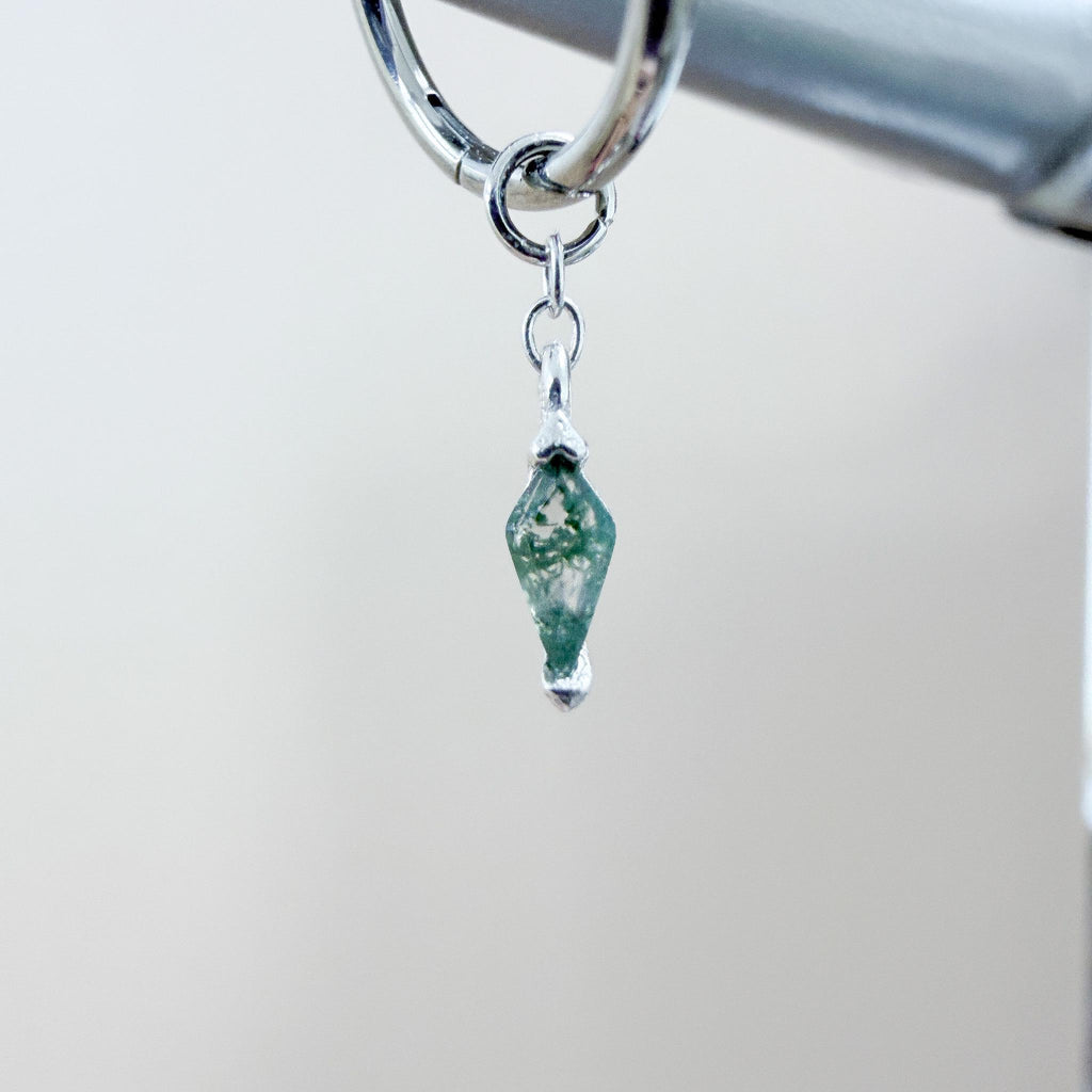 18kt Gold Plated Dainty Moss Agate Kite Charm Chain Dangle Helix Hoop Charm, earring charms, Titanium Hoops, cartilage piercing