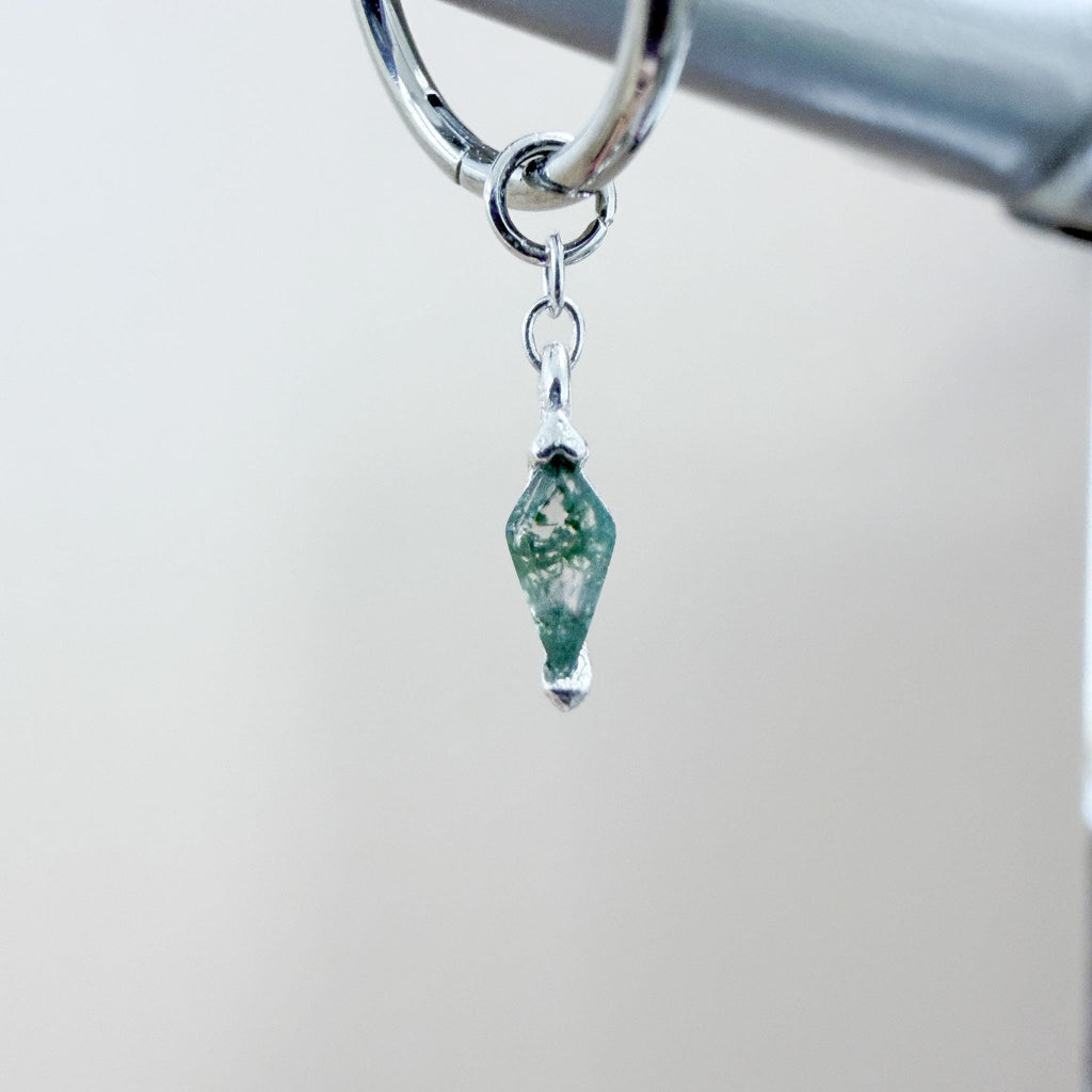 18kt Gold Plated Dainty Moss Agate Kite Charm Chain Dangle Helix Hoop Charm, earring charms, Titanium Hoops, cartilage piercing