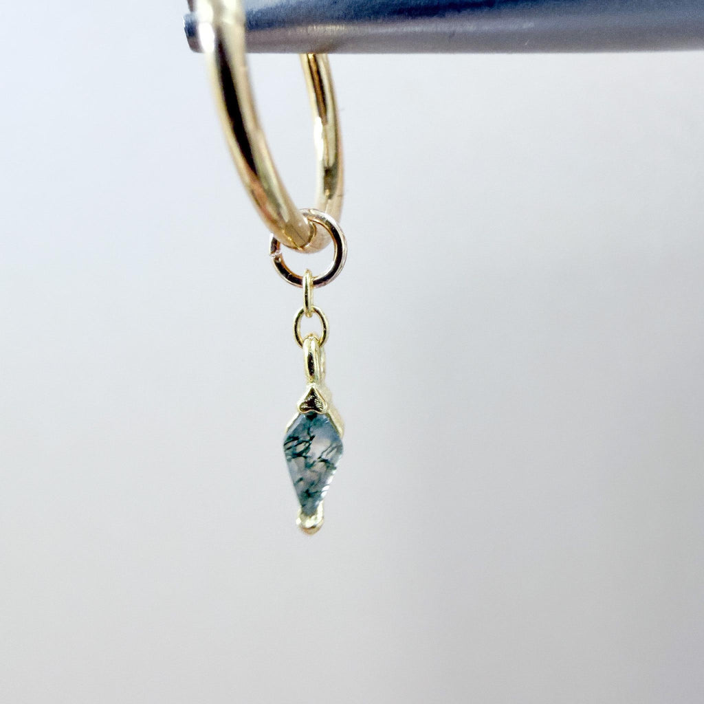 18kt Gold Plated Dainty Moss Agate Kite Charm Chain Dangle Helix Hoop Charm, earring charms, Titanium Hoops, cartilage piercing