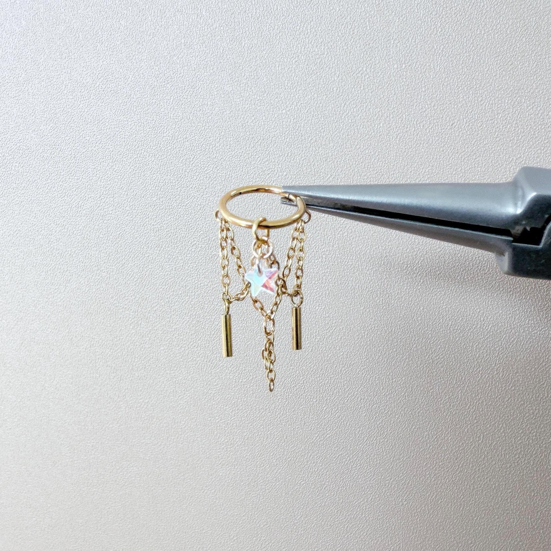 14g 16g 18g 6mm-12mm Starfall Stardust Implant Grade Titanium Chain Gem Hoop conch, septum piercing , conch hoop, gold hoop, helix hoop