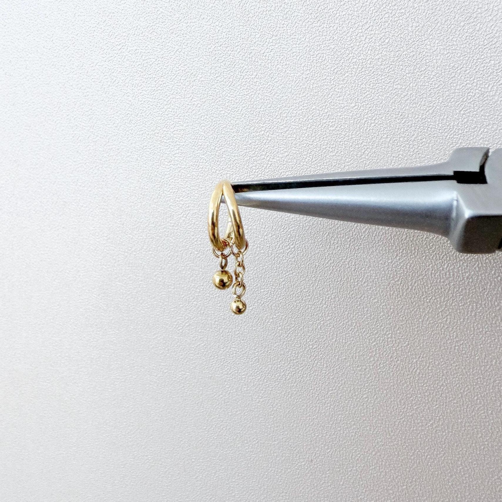 16g 18g 6mm 8mm Dainty Double Hoop Double Ball Dangle Charm, Titanium Rook Piercing Hoop, hoop huggies, cartilage piercing, helix hoop charm