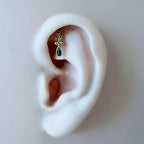 Dainty Silver Moss Agate Pear Ball Charm F136 Titanium 16G 18g Push Pin Flat Back Vertical Helix Piercing, Vertical hidden rook piercing