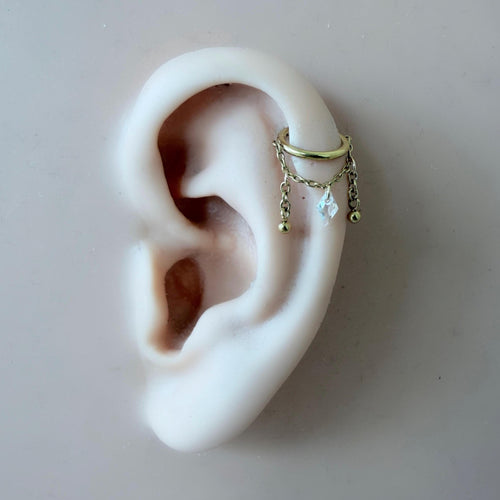 14g 16g 18g 6mm-12mm Dainty CLAIRE Crystal Charm Stainless Steel Double Chain Conch Hoop, helix hoop, gold hoop, silver clicker segment hoop