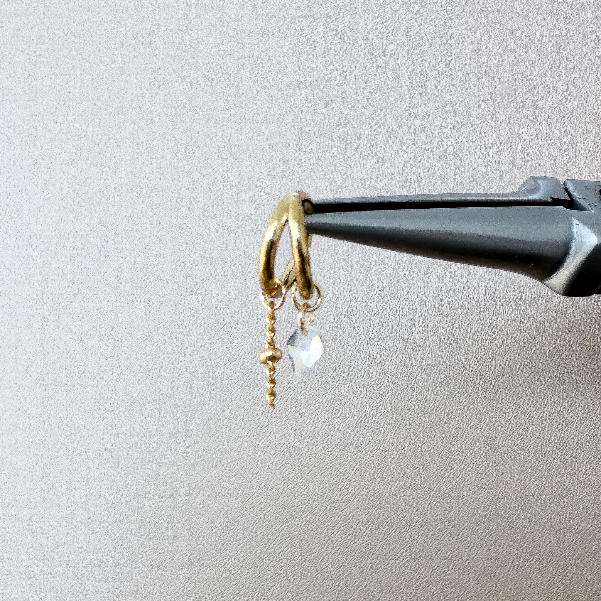 16g 18g 6mm 8mm Dainty Double Hoop Crystal CZ Dangle Charm, Titanium Rook Piercing Hoop, hoop huggies, cartilage piercing, helix hoop charm