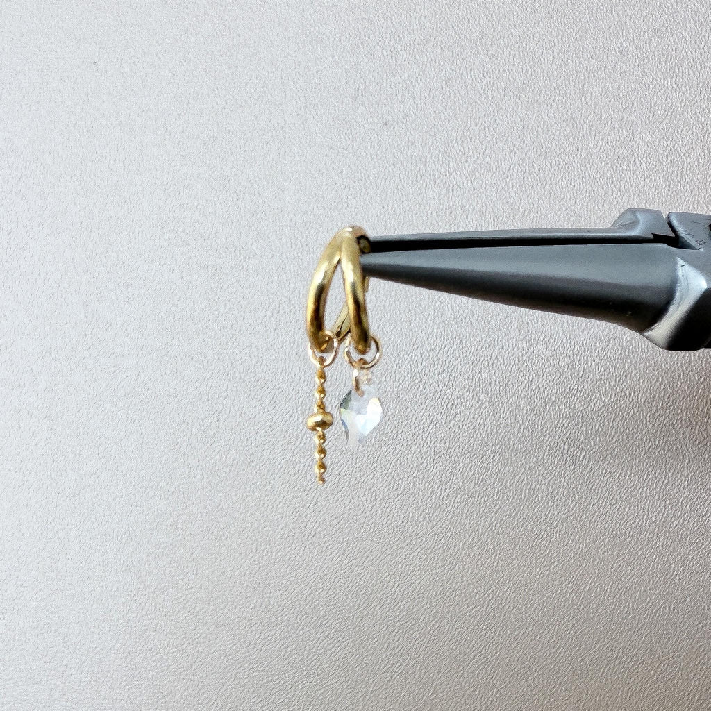 16g 18g 6mm 8mm Dainty Double Hoop smoky CZ Dangle Charm, Titanium Rook Piercing Hoop, cartilage piercing, helix hoop charm