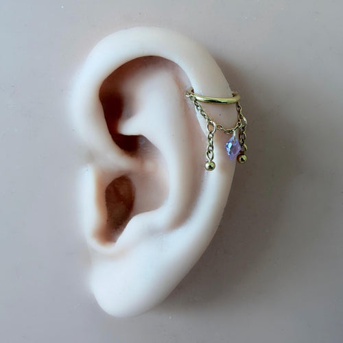 14g 16g 18g 6mm-12mm Purple CLAIRE Crystal Charm Stainless Steel Double Chain Conch Hoop, helix hoop, gold hoop, silver clicker segment hoop