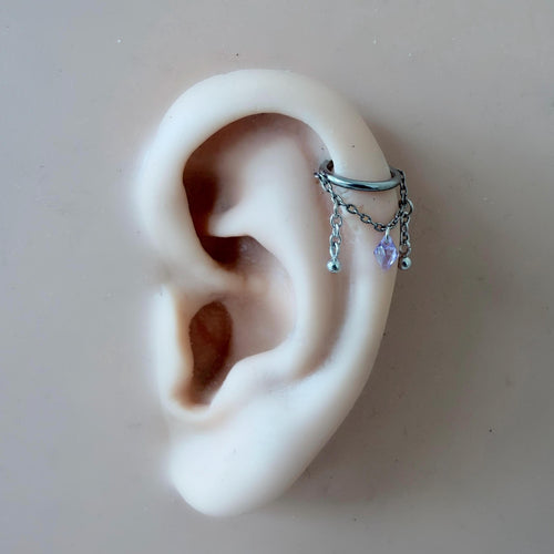 14g 16g 18g 6mm-12mm Dainty CLAIRE Crystal Charm Stainless Steel Double Chain Conch Hoop, helix hoop, gold hoop, silver clicker segment hoop