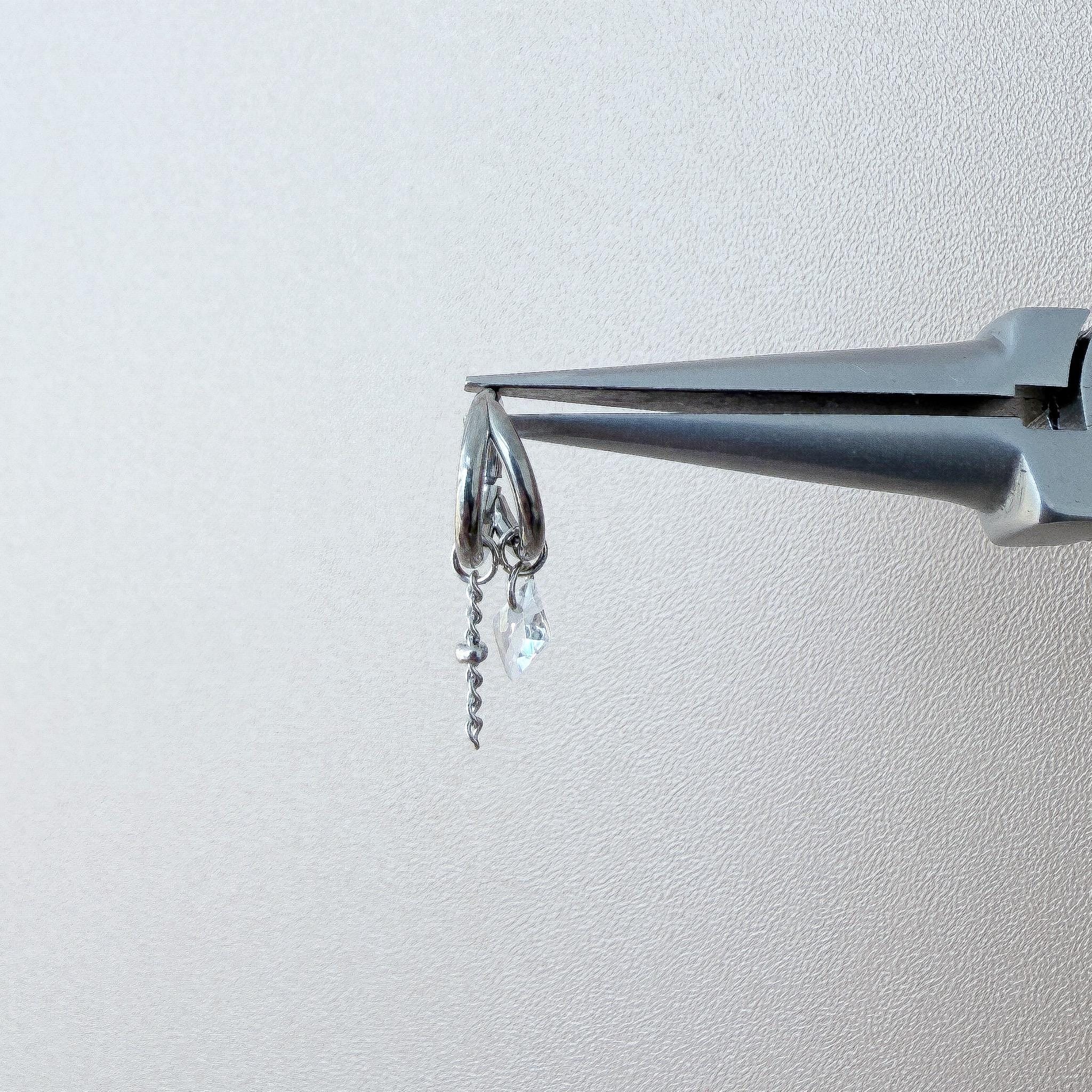 16g 18g 6mm 8mm Dainty Double Hoop Crystal CZ Dangle Charm, Titanium Rook Piercing Hoop, hoop huggies, cartilage piercing, helix hoop charm