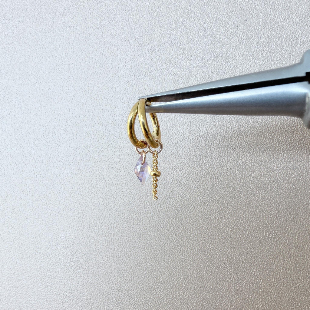 16g 18g 6mm 8mm Dainty Double Hoop Crystal CZ Dangle Charm, Titanium Rook Piercing Hoop, hoop huggies, cartilage piercing, helix hoop charm