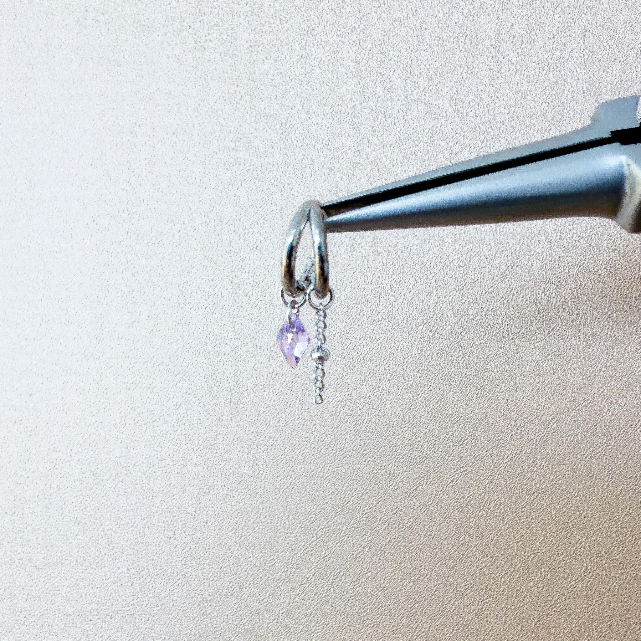 16g 18g 6mm 8mm Dainty Double Hoop smoky CZ Dangle Charm, Titanium Rook Piercing Hoop, cartilage piercing, helix hoop charm