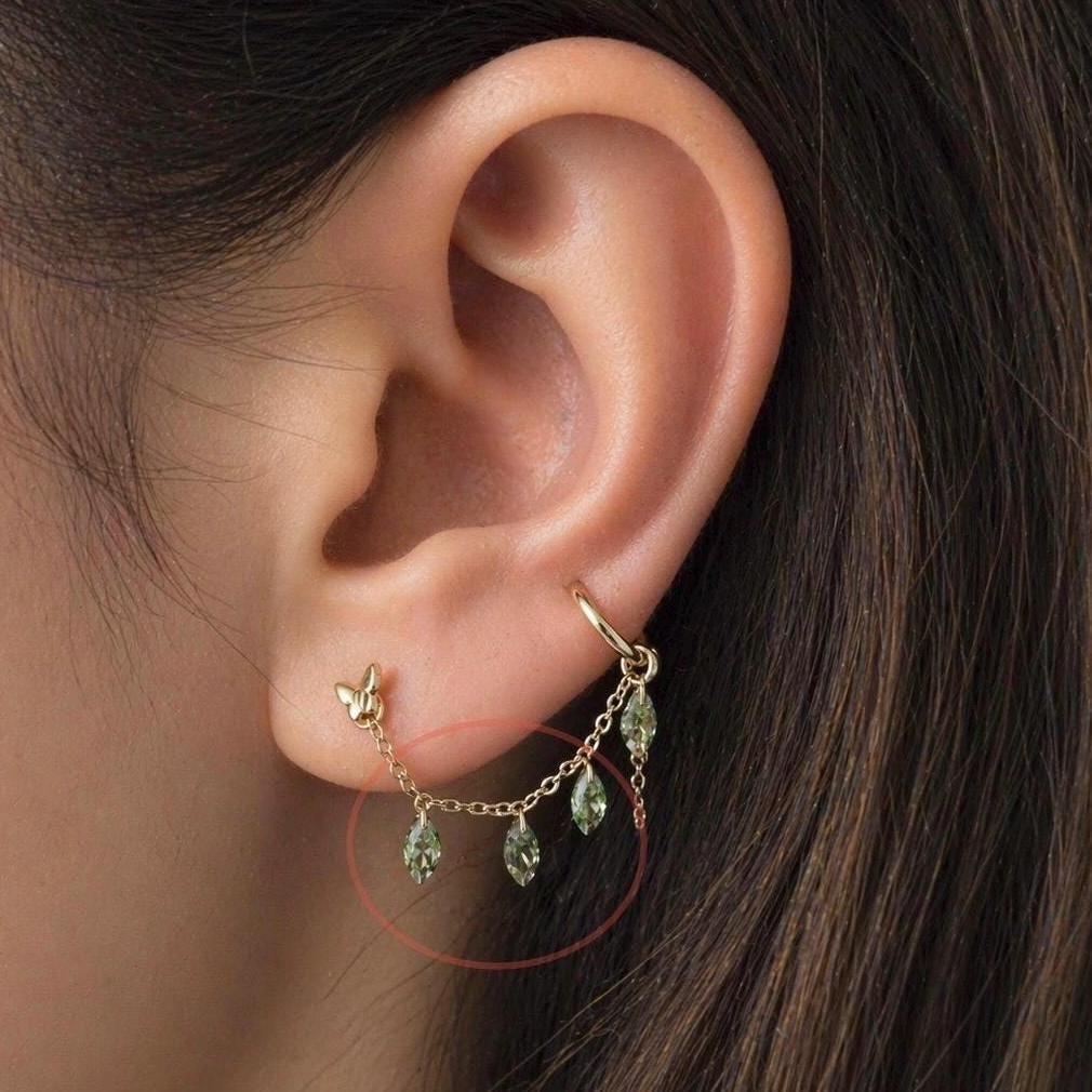 Dainty Stainless Peridot CZ Marquise Chain (only) for Piercing, Helix Chain Piercing, Chain Earring, Conch Chain Piercing 14g, 16g, 18g