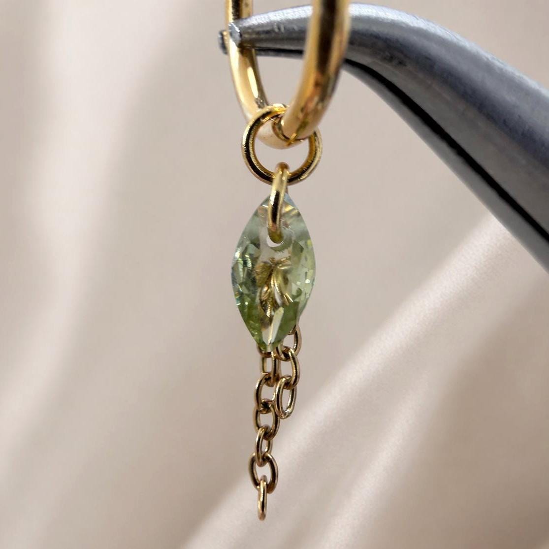 Waterproof Tarnish Free Dainty Diamond CZ Marquise Charm Chain Dangle Helix Hoop Charm, earring charms, Titanium Hoops, cartilage piercing