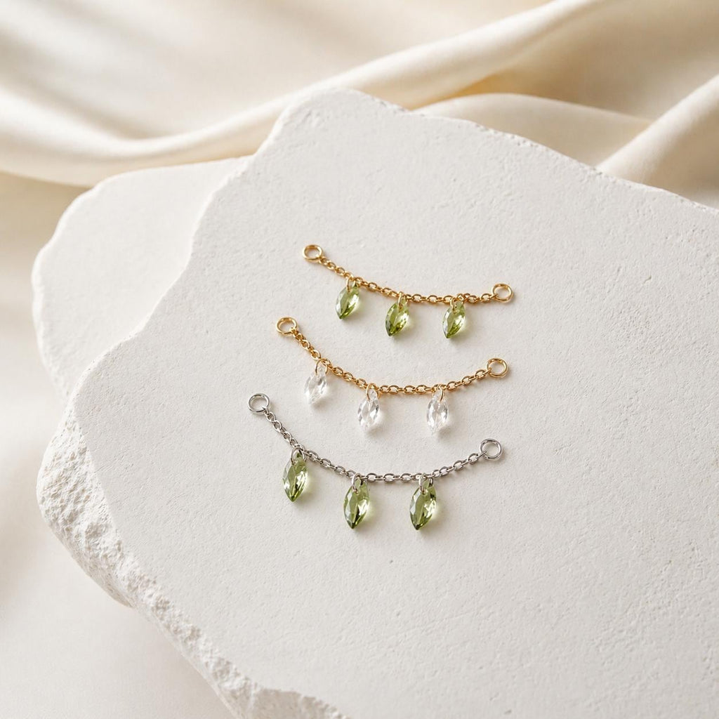Dainty Stainless Peridot CZ Marquise Chain (only) for Piercing, Helix Chain Piercing, Chain Earring, Conch Chain Piercing 14g, 16g, 18g