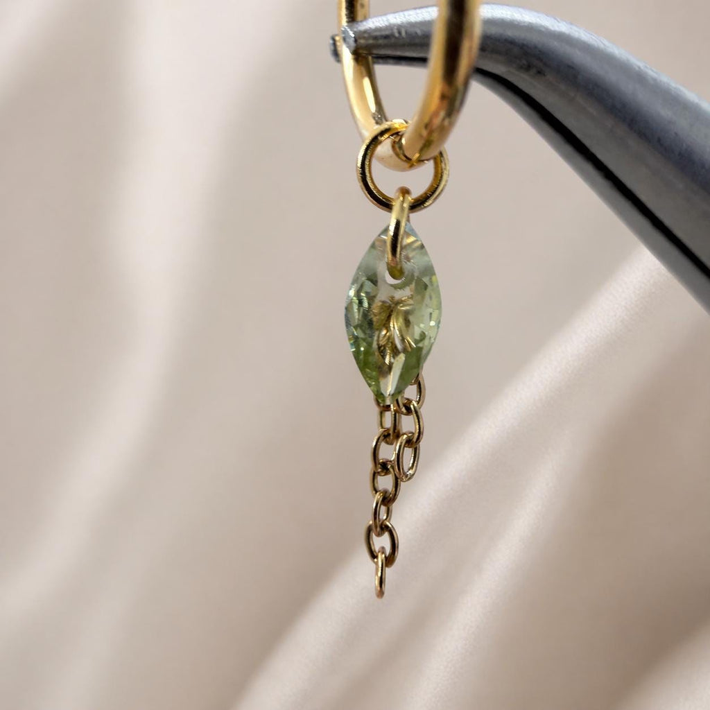 Waterproof Tarnish Free Dainty Diamond CZ Marquise Charm Chain Dangle Helix Hoop Charm, earring charms, Titanium Hoops, cartilage piercing