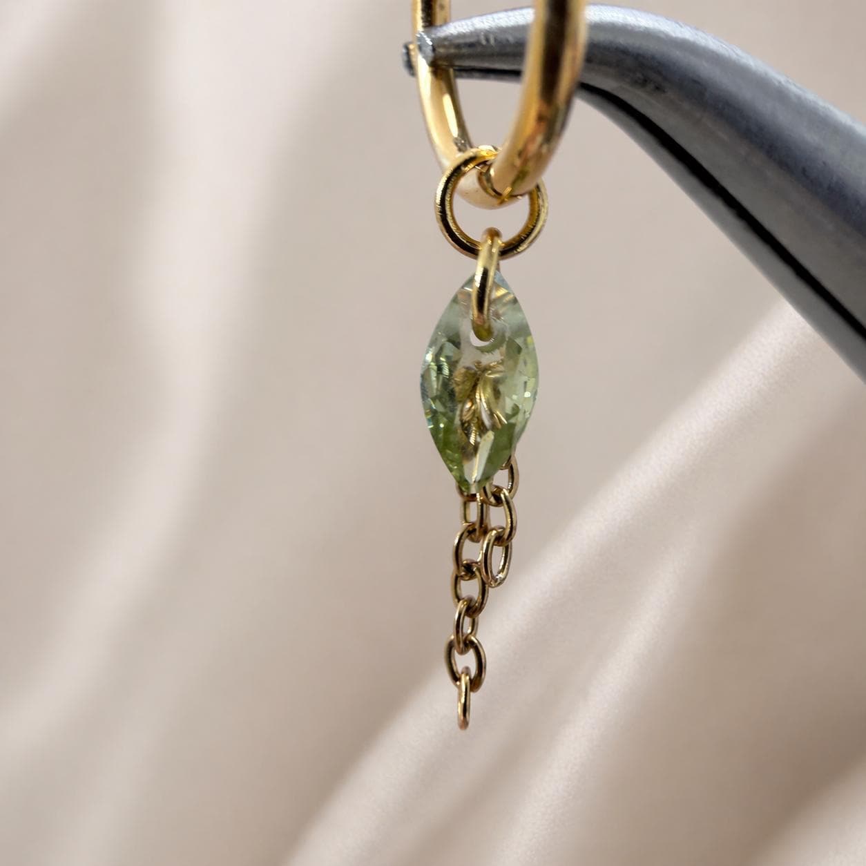 Waterproof Tarnish Free Dainty Diamond CZ Marquise Charm Chain Dangle Helix Hoop Charm, earring charms, Titanium Hoops, cartilage piercing