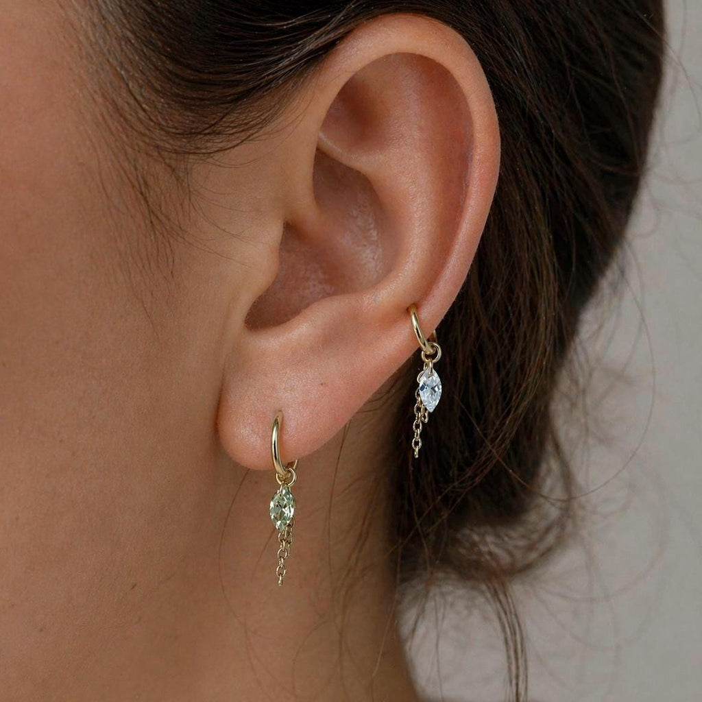 Waterproof Tarnish Free Dainty Diamond CZ Marquise Charm Chain Dangle Helix Hoop Charm, earring charms, Titanium Hoops, cartilage piercing