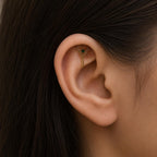 Minimalist Hidden Helix Emerald CZ Chain Dangle Earring | Titanium Cartilage Piercing Jewelry | Flat Piercing