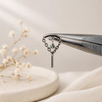 Minimalist Hidden Helix Emerald CZ Chain Dangle Earring | Titanium Cartilage Piercing Jewelry | Flat Piercing