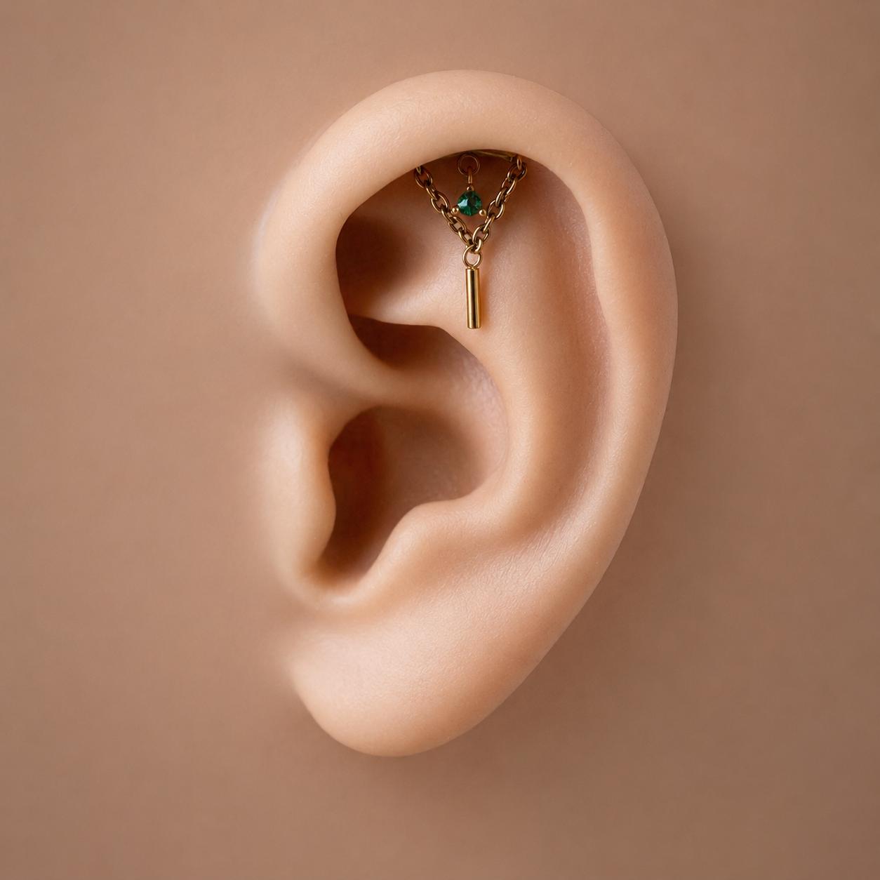 Minimalist Hidden Helix Opal CZ Chain Dangle Earring | Titanium Cartilage Piercing Jewelry | Flat Piercing