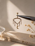 Vertical Helix Earring with Star Charm, Push Pin Titanium Chain Cartilage Earring, Celestial Earrings