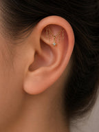 Vertical Helix Earring with Moon Charm, Titanium Chain Cartilage Earring, Celestial Earrings