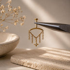 Vertical Helix Earring with Star Charm, Push Pin Titanium Chain Cartilage Earring, Celestial Earrings