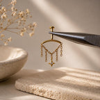 Vertical Helix Earring with Moon Charm, Push Pin Titanium Chain Cartilage Earring, Celestial Earrings
