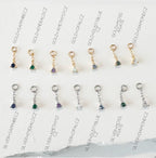 Minimalist Hidden Helix Emerald CZ Chain Dangle Earring | Titanium Cartilage Piercing Jewelry | Flat Piercing