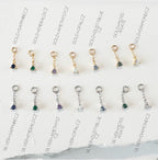 Minimalist Hidden Helix Opal CZ Chain Dangle Earring | Titanium Cartilage Piercing Jewelry | Flat Piercing
