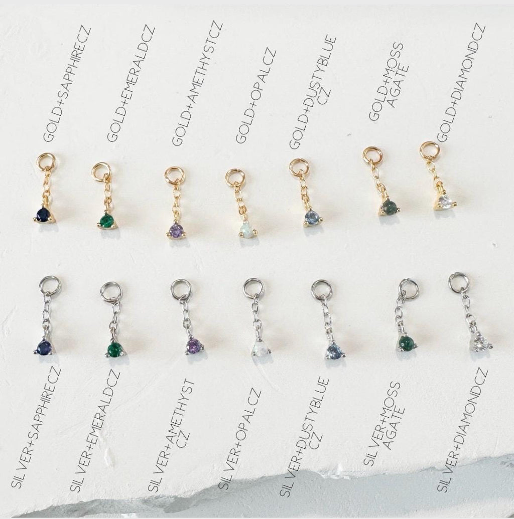 Minimalist Hidden Helix Diamond CZ Chain Dangle Earring | Titanium Cartilage Piercing Jewelry | Flat Piercing