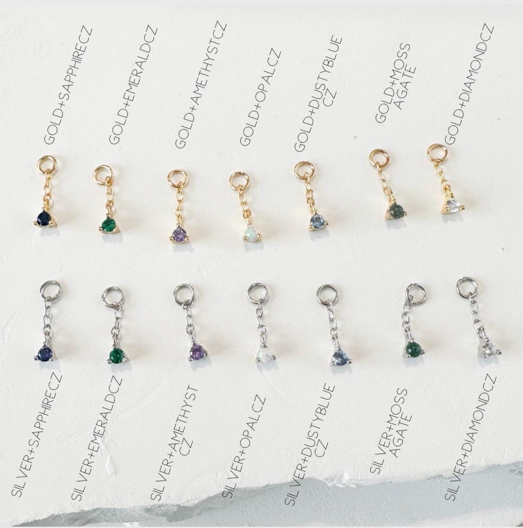 Minimalist Hidden Helix Dusty Blue Chain Dangle Earring | Titanium Cartilage Piercing Jewelry | Flat Piercing